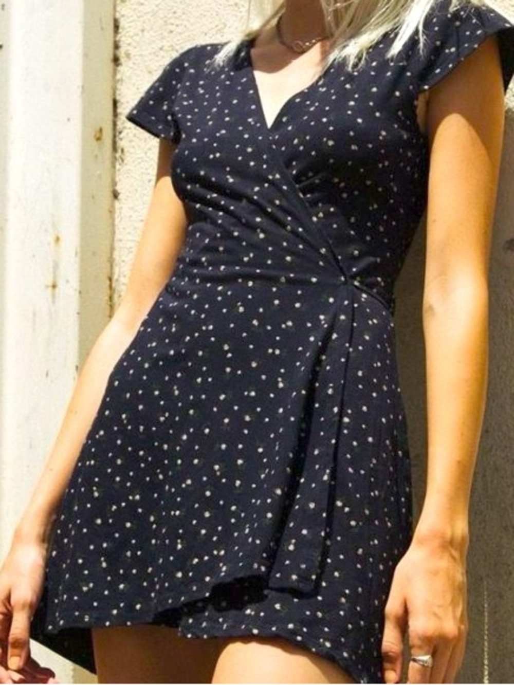 Brandy Melville Women’s Navy Blue Floral Wrap Dress